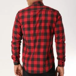 Vente flash 🔔 Chemise Manches Longues Slim Fit 159 Carreaux Noir Rouge de LBO 🔔 -France LBO Soldes Boutique lbo 103638 FAB SHALBO 159 20181009T164436 05