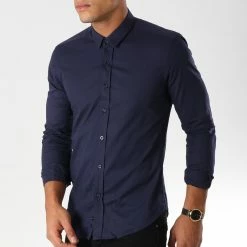 Nouveau 😀 Chemise Manches Longues Slim Fit 293 Bleu Marine de LBO ❤️ -France LBO Soldes Boutique lbo 112276 FAB SHALBO 293 20181009T164617 03