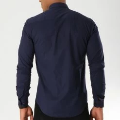 Nouveau 😀 Chemise Manches Longues Slim Fit 293 Bleu Marine de LBO ❤️ -France LBO Soldes Boutique lbo 112276 FAB SHALBO 293 20181009T164619 04