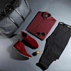 Remise 🤩 Chemise Manches Longues Col Mao Slim Fit 402 Bordeaux de LBO 🛒 -France LBO Soldes Boutique lbo 136699 FAB SHALBO 402 20201211T153346 05