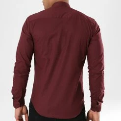 Remise 🤩 Chemise Manches Longues Col Mao Slim Fit 402 Bordeaux de LBO 🛒 -France LBO Soldes Boutique lbo 136699 fab shalbo 402 20180903T143417 05
