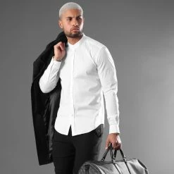 De gros 🥰 Chemise Manches Longues Col Mao Slim Fit 404 Blanc de LBO 🧨 -France LBO Soldes Boutique lbo 136703 FAB SHALBO 404 TPDT 20201216T094109 06