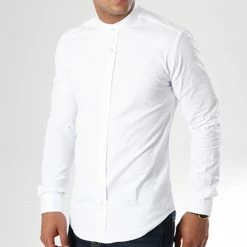 De gros 🥰 Chemise Manches Longues Col Mao Slim Fit 404 Blanc de LBO 🧨 -France LBO Soldes Boutique lbo 136703 fab shalbo 404 20180903T143458 04