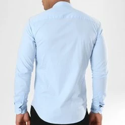 Meilleure affaire 🛒 Chemise Manches Longues Col Mao Slim Fit 405 Bleu Clair de LBO 🔥 -France LBO Soldes Boutique lbo 136704 fab shalbo 405 20180903T143458 05