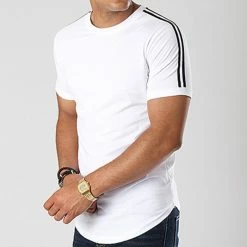 Offres 😀 Tee 👚 Shirt Oversize Avec Bandes Noir Et Blanc 453 Blanc de LBO ⭐