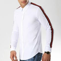 Meilleur prix 👏 Chemise Manches Longues Avec Bandes Slim Fit 461 Blanc de LBO ✔️ -France LBO Soldes Boutique lbo 141841 FAB SHALBO 461 20190419T140817 02