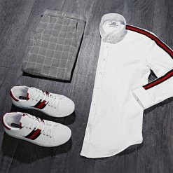 Meilleur prix 👏 Chemise Manches Longues Avec Bandes Slim Fit 461 Blanc de LBO ✔️ -France LBO Soldes Boutique lbo 141841 FAB SHALBO 461 TPDT 20191211T151946 06