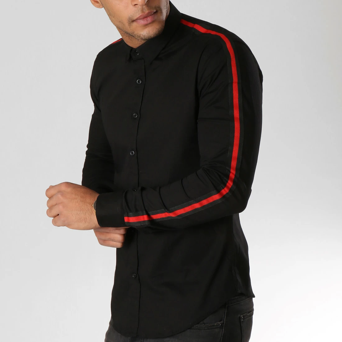 Sortie 👏 Chemise Manches Longues Avec Bandes Slim Fit 543 Noir de LBO 👏 3 Sortie 👏 Chemise Manches Longues Avec Bandes Slim Fit 543 Noir de LBO 👏