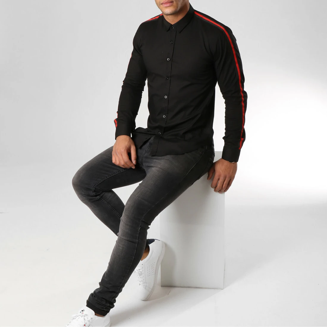 Sortie 👏 Chemise Manches Longues Avec Bandes Slim Fit 543 Noir de LBO 👏 5 Sortie 👏 Chemise Manches Longues Avec Bandes Slim Fit 543 Noir de LBO 👏 – Image 3