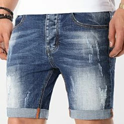 Meilleure vente ❤️ Short Jean Avec Dechirures LB054-B1 Bleu Brut de LBO 🥰
