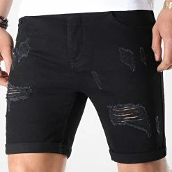 Meilleure vente 💯 Short Jean Avec Dechirures LB054-B7 Noir de LBO 🎉