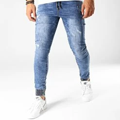 Vente flash 🔥 Jogger Pant Skinny 👖 Jeans Avec Dechirures LC20180426-1D Denim Bleu Medium de LBO 🧨