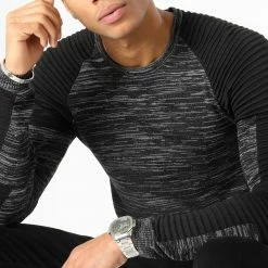 Meilleur prix 🔥 Pull Avec Empiecement Noir JUM-08 Anthracite Chiné de LBO 💯 -France LBO Soldes Boutique lbo 180514 LBO 1006 JUM 08 20221128T154931 02