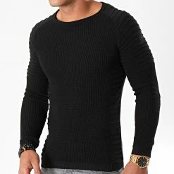 Coupon 🎁 Pull Avec Empiecement Uni JUM-09 Noir de LBO 🧨