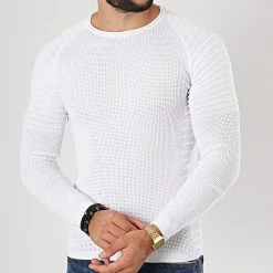 Sortie 🤩 Pull Avec Empiecement Uni JUM-10 Blanc de LBO ✔️