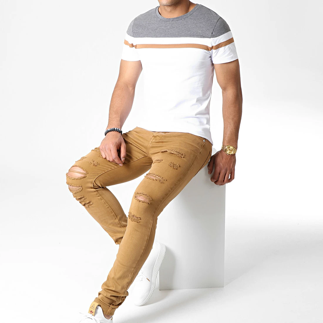 Vente flash 👏 Tee 👚 Shirt Slim Fit Tricolore 727 Anthracite Blanc Camel de LBO 👍 4 Vente flash 👏 Tee 👚 Shirt Slim Fit Tricolore 727 Anthracite Blanc Camel de LBO 👍 – Image 2