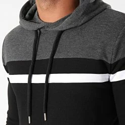 Grosses soldes 🤩 Sweat Capuche Slim Fit Tricolore 813 Anthracite Blanc Noir de LBO ⭐ -France LBO Soldes Boutique lbo 191696 FAB SHALBO 813 20190919T154831 03