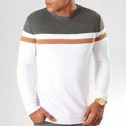 Bon marché ✔️ Sweat Crewneck Tricolore 845 Anthracite Blanc Camel de LBO 👏