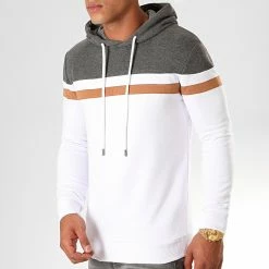 Coupon 🔥 Sweat Capuche Slim Fit Tricolore 843 Blanc Anthracite Camel de LBO 😀 -France LBO Soldes Boutique lbo 192060 FAB SHALBO 843 20190930T162817 01