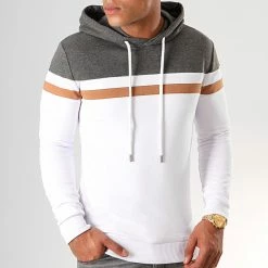 Coupon 🔥 Sweat Capuche Slim Fit Tricolore 843 Blanc Anthracite Camel de LBO 😀