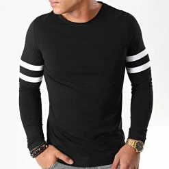 Coupon 👍 Tee 👚 Shirt Manches Longues Avec Bandes Blanches 887 Noir de LBO 🎁