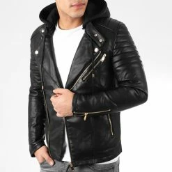Meilleur prix ✔️ Veste Biker Avec Capuche 79716-1 Noir Doré de LBO 👍 -France LBO Soldes Boutique lbo 194249 FAB LBO 79716 1 20191209T164549 03