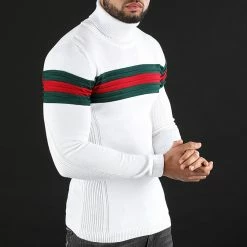 Meilleur prix 🥰 Pull Col Roulé Slim Fit Avec Bande Vert Et Rouge JUM-28 Blanc de LBO 😉 -France LBO Soldes Boutique lbo 197725 FAB LBO 1006 JUM 28 20191202T084143 05
