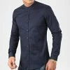 Meilleure vente 🔔 Chemise Manches Longues Col Mao Slim Fit 971 Bleu Marine de LBO 💯 -France LBO Soldes Boutique lbo 204584 FAB SHALBO 971 20191226T121857 01