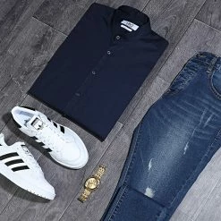 Meilleure vente 🔔 Chemise Manches Longues Col Mao Slim Fit 971 Bleu Marine de LBO 💯 7 Meilleure vente 🔔 Chemise Manches Longues Col Mao Slim Fit 971 Bleu Marine de LBO 💯 -France LBO Soldes Boutique lbo 204584 FAB SHALBO 971 20191227T081842 05