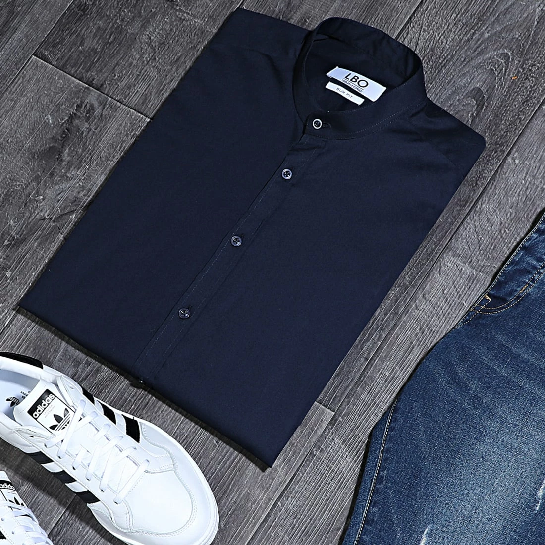 Meilleure vente 🔔 Chemise Manches Longues Col Mao Slim Fit 971 Bleu Marine de LBO 💯 5 Meilleure vente 🔔 Chemise Manches Longues Col Mao Slim Fit 971 Bleu Marine de LBO 💯 – Image 4