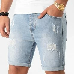 Top 10 ⭐ Short Jean Avec Dechirures LB054-B51 Bleu Clair de LBO 🎉