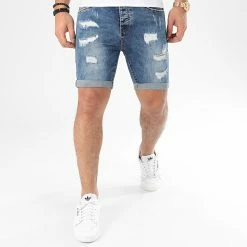 Budget ⌛ Short Jean Avec Dechirures B77005 Bleu Medium de LBO 💯 -France LBO Soldes Boutique lbo 204810 FAB LBO B77005 MEDIUM DESTR 20191217T152406 03