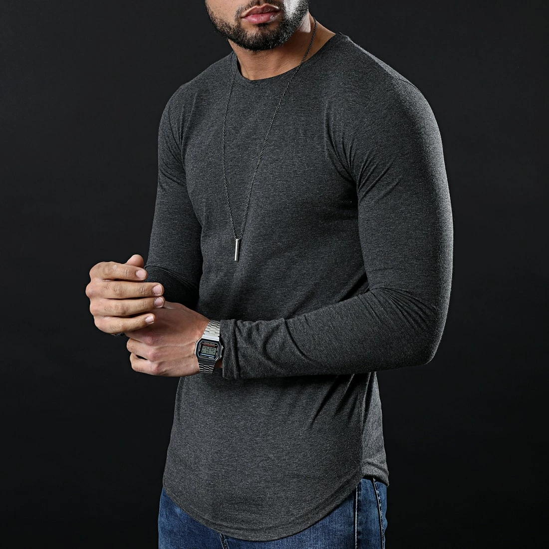 Budget 👍 Lot De 2 Tee 👚 Shirts Oversize Manches Longues Unis 961 Gris Anthracite Et Noir de LBO ✨ 7 Budget 👍 Lot De 2 Tee 👚 Shirts Oversize Manches Longues Unis 961 Gris Anthracite Et Noir de LBO ✨ – Image 5