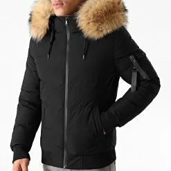 Grosses soldes 🎁 Doudoune Capuche Poche Bomber Avec Fourrure Noir Beige de LBO 🥰