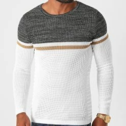 Acheter ⌛ Pull Tricolore JUM-39 Blanc Noir Chiné Marron de LBO 🧨