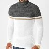 De gros ⭐ Pull Col Roulé Tricolore JUM-40 Blanc Noir Chiné Marron de LBO 🎉