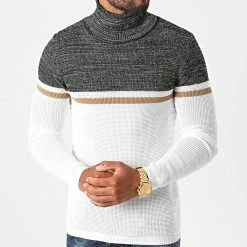 De gros ⭐ Pull Col Roulé Tricolore JUM-40 Blanc Noir Chiné Marron de LBO 🎉 -France LBO Soldes Boutique lbo 222376 FAB LBO 1006 JUM 40 20200811T163905 03
