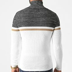 De gros ⭐ Pull Col Roulé Tricolore JUM-40 Blanc Noir Chiné Marron de LBO 🎉 -France LBO Soldes Boutique lbo 222376 FAB LBO 1006 JUM 40 20200811T163908 04
