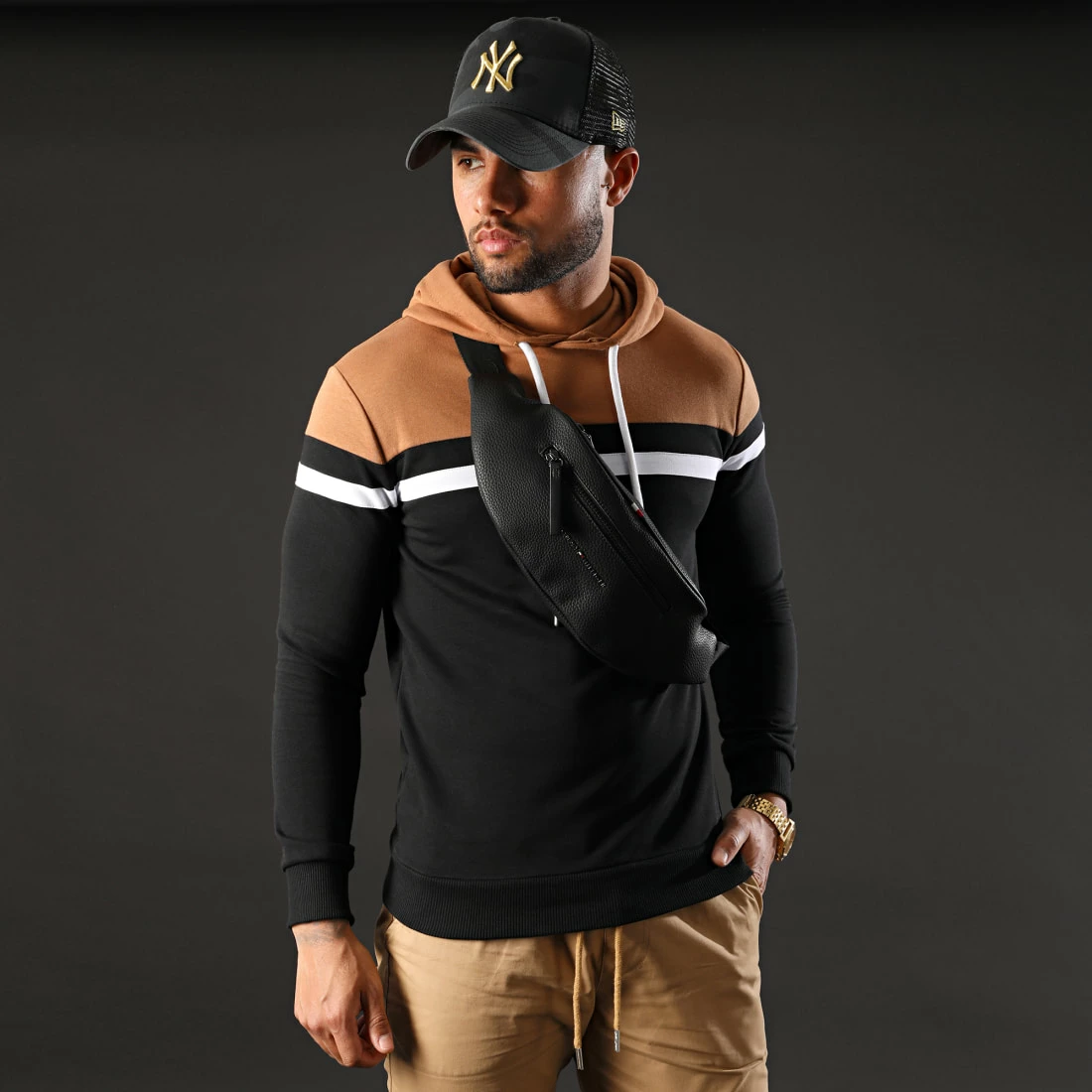 Promo 🎉 Sweat Capuche Slim Fit Tricolore 1273 Camel Blanc Noir de LBO 🔔 5 Promo 🎉 Sweat Capuche Slim Fit Tricolore 1273 Camel Blanc Noir de LBO 🔔 – Image 3