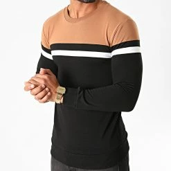 Le moins cher 😀 Sweat Crewneck Slim Fit Tricolore 1302 Camel Blanc Noir de LBO 😀