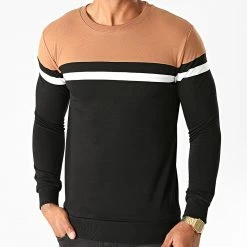 Le moins cher 😀 Sweat Crewneck Slim Fit Tricolore 1302 Camel Blanc Noir de LBO 😀 -France LBO Soldes Boutique lbo 226261 FAB SHALBO 1302 20200922T163747 03