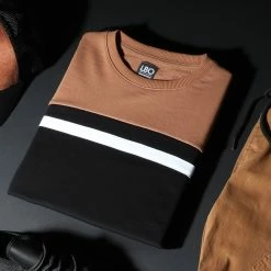 Le moins cher 😀 Sweat Crewneck Slim Fit Tricolore 1302 Camel Blanc Noir de LBO 😀 -France LBO Soldes Boutique lbo 226261 FAB SHALBO 1302 20200925T095840 04