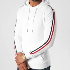 Meilleur prix 👍 Sweat Capuche Avec Bandes Bleu Blanc Rouge 1300 Blanc de LBO 🥰 -France LBO Soldes Boutique lbo 226647 FAB SHALBO 1300 20200923T120322 03