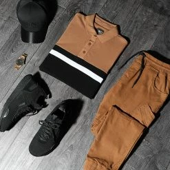 Meilleur prix ❤️ Polo Manches Courtes Piqué Tricolore 1398 Camel Blanc Noir de LBO 😀 -France LBO Soldes Boutique lbo 230681 FAB SHALBO 1398 20201027T153025 05