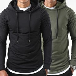 Coupon 🎉 Lot De 2 Sweats Capuche Oversize 1287 Noir Et Kaki de LBO 🥰