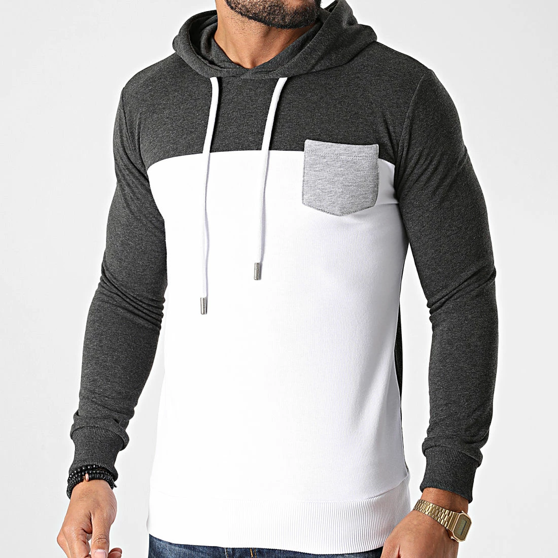 Bon marché ❤️ Sweat Capuche A Poche 1384 Gris Anthracite Blanc de LBO 🤩 3 Bon marché ❤️ Sweat Capuche A Poche 1384 Gris Anthracite Blanc de LBO 🤩