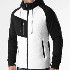 Promo 🔔 Veste Zippée Capuche Bimatière 0004 Blanc Noir de LBO 🌟 -France LBO Soldes Boutique lbo 236465 FAB 1070574 0004 20201211T144735 02