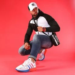 Promo 🔔 Veste Zippée Capuche Bimatière 0004 Blanc Noir de LBO 🌟 -France LBO Soldes Boutique lbo 236465 FAB 1070574 0004 20201216T143237 07