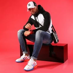 Promo 🔔 Veste Zippée Capuche Bimatière 0004 Blanc Noir de LBO 🌟 -France LBO Soldes Boutique lbo 236465 FAB 1070574 0004 20201216T143251 05