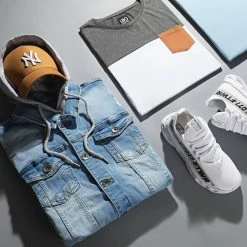 Remise 😍 Veste Jean A Capuche 1459 Bleu Denim Gris de LBO 🔔 -France LBO Soldes Boutique lbo 243531 FAB SHALBO 1459 TPDT 20210730T092445 06